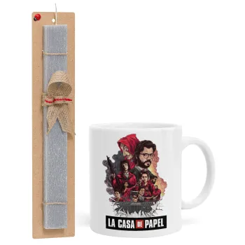 La casa de papel drawing cover, Easter Set, Ceramic Cup (330ml) & Easter aromatic flat candle (30cm) (GRAY)