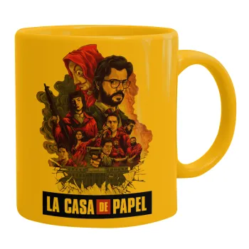 La casa de papel drawing cover, Ceramic coffee mug yellow, 330ml