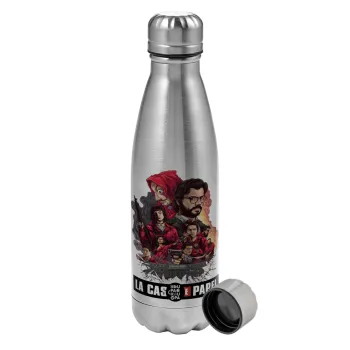 La casa de papel drawing cover, Metallic water bottle, stainless steel, 750ml
