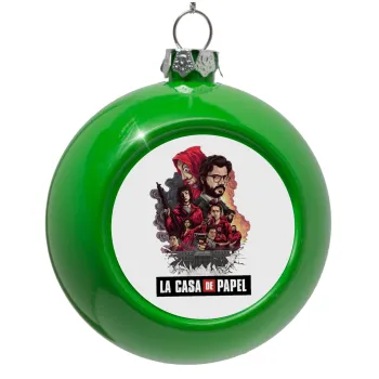 La casa de papel drawing cover, Green Christmas tree ornament bauble 8cm