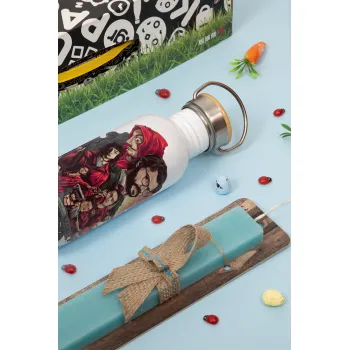 La casa de papel drawing cover, Πασχαλινή Λαμπάδα με παγούρι μεταλλικό (620ml, stainless steel) & κερί αρωματικό πλακέ (30cm) (ΤΙΡΚΟΥΑΖ)