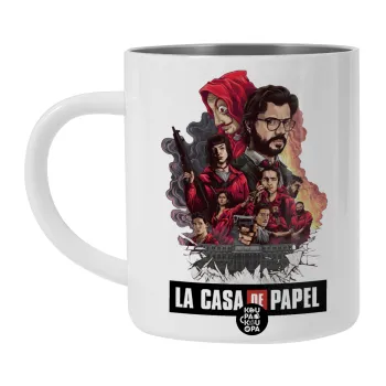 La casa de papel drawing cover, BIG Mug Stainless steel double wall (450ml, White)