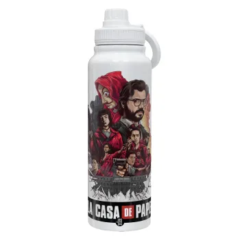 La casa de papel drawing cover, Θερμός 1L Ανοξείδωτο με Βάση Κινητού & Διπλά Τοιχώματα