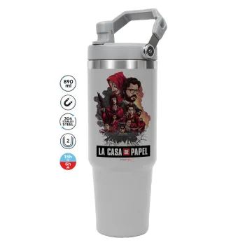 La casa de papel drawing cover, GREY color, 890ml (30oz) stainless Steel Tumbler with Handle