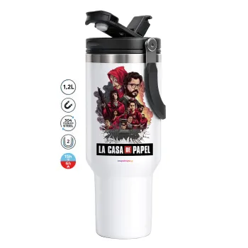 La casa de papel drawing cover, Mega Stainless steel Tumbler with lid, double wall 1,2L