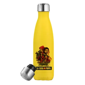 La casa de papel drawing cover, Yellow Stainless Steel Metallic Thermos, double-walled, 500ml