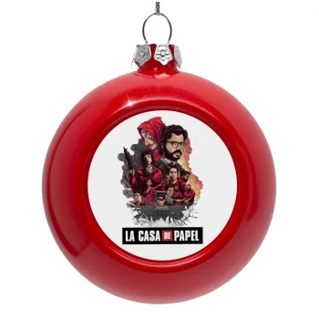 La casa de papel drawing cover, Red Christmas tree ornament bauble 8cm