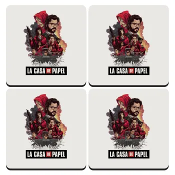 La casa de papel drawing cover, ΣΕΤ 4 Σουβέρ ξύλινα τετράγωνα (9cm)