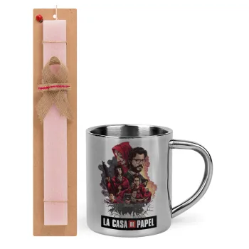 La casa de papel drawing cover, Easter Set, metallic thermal cup (300ml) & aromatic flat Easter candle (30cm) (PINK)
