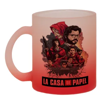 La casa de papel drawing cover, Κούπα γυάλινη δίχρωμη με βάση το κόκκινο ματ, 330ml