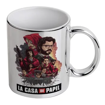 La casa de papel drawing cover, Mug ceramic, silver mirror, 330ml