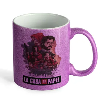 La casa de papel drawing cover, Κούπα Μωβ Glitter που γυαλίζει, κεραμική, 330ml