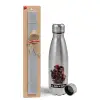 Easter Set, metallic Inox water bottle (750ml) & aromatic flat Easter candle (30cm) (GRAY)