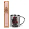 Easter Set, metallic thermal cup (300ml) & aromatic flat Easter candle (30cm) (PINK)