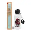 Easter Set, metallic aluminum water bottle (500ml) & scented flat candle (30cm) (TURQUOISE)