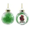 Transparent Christmas tree ball ornament with green filling 8cm