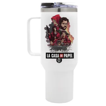 La casa de papel drawing cover, Mega Tumbler με καπάκι, διπλού τοιχώματος (θερμό) 1,2L