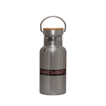 Iron maiden, Μεταλλικό παγούρι θερμός (Stainless steel) Ασημένιο με ξύλινο καπακι (bamboo), διπλού τοιχώματος, 350ml