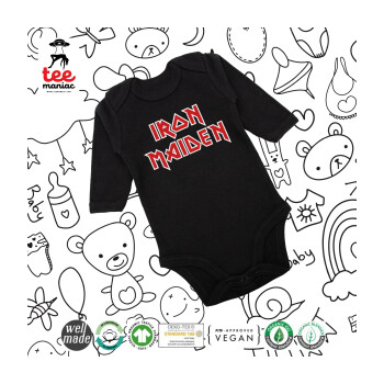 Iron maiden, Μακρυμάνικο βρεφικό φορμάκι, 0-18 μηνών, ΜΑΥΡΟ, 100% Organic Cotton