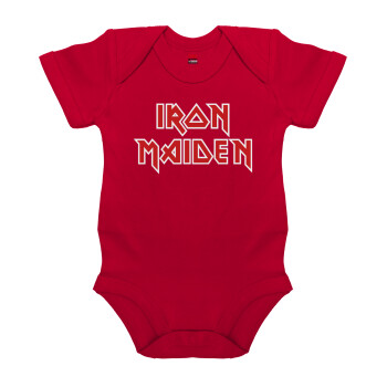 Iron maiden, Βρεφικό φορμάκι μωρού, ΚΟΚΚΙΝΟ, 100% Organic Cotton, κοντομάνικο