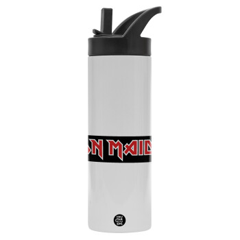 Iron maiden, Metallic thermos bottle with straw & handle, stainless steel (Stainless steel 304), double-walled, 600ml.