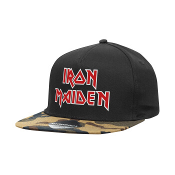 Iron maiden, Adult Flat Snapback Hat Black/Camouflage, (100% COTTON TWILL, ADULT, UNISEX, ONE SIZE)