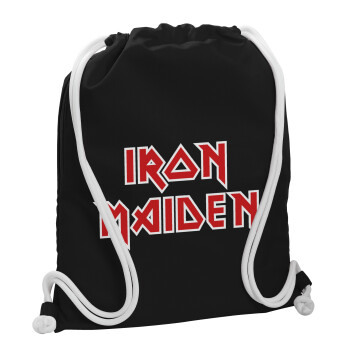 Iron maiden, Backpack pouch GYMBAG Black, with pocket (40x48cm) & thick white cords