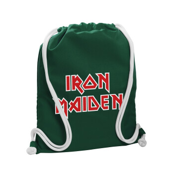 Iron maiden, Τσάντα πλάτης πουγκί GYMBAG BOTTLE GREEN, με τσέπη (40x48cm) & χονδρά λευκά κορδόνια