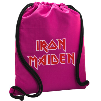Iron maiden, Τσάντα πλάτης πουγκί GYMBAG Φούξια, με τσέπη (40x48cm) & χονδρά κορδόνια