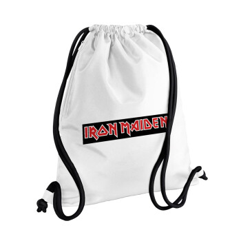 Iron maiden, Backpack pouch GYMBAG white, with pocket (40x48cm) & thick cords