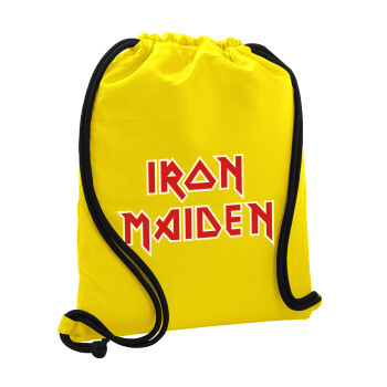 Iron maiden, Τσάντα πλάτης πουγκί GYMBAG Κίτρινη, με τσέπη (40x48cm) & χονδρά κορδόνια