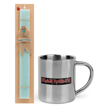 Iron maiden, Easter Set, metallic thermal cup (300ml) & aromatic flat Easter candle (30cm) (TURQUOISE)