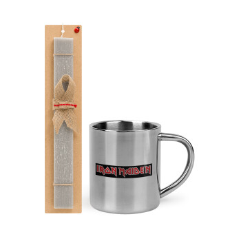 Iron maiden, Easter Set, metallic thermal cup (300ml) & Easter aromatic flat candle (30cm) (GRAY)
