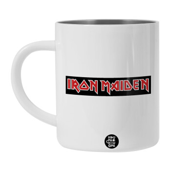 Iron maiden, Λευκή Ανοξείδωτη Μεταλλική Κούπα 450ml - Διπλού Τοιχώματος 