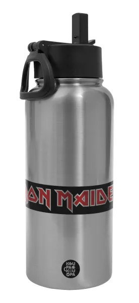 Iron maiden — Μεταλλικό παγούρι θερμός Silver με καλαμάκι και χερούλι (Stainless steel), διπλού τοιχώματος, 950ml