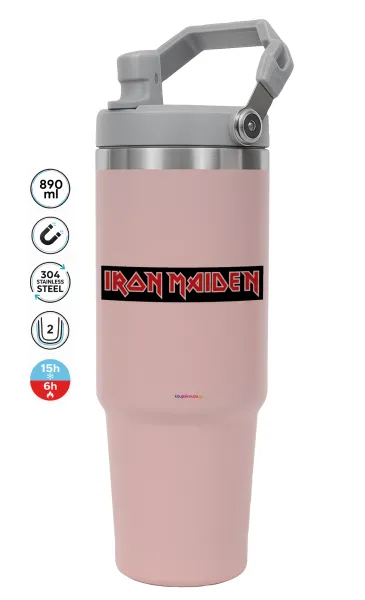 Iron maiden — ΡΟΖ Travel Tumbler Θερμός με χερούλι και καλαμάκι 890ml