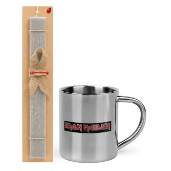 Iron maiden, Easter Set, metallic thermal cup (300ml) & Easter aromatic flat candle (30cm) (GRAY)