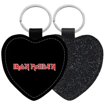 Iron maiden, Μπρελόκ PU δερμάτινο glitter καρδιά ΜΑΥΡΟ