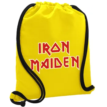 Iron maiden, Τσάντα πλάτης πουγκί GYMBAG Κίτρινη, με τσέπη (40x48cm) & χονδρά κορδόνια