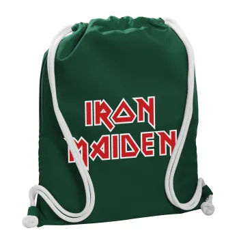 Iron maiden, Τσάντα πλάτης πουγκί GYMBAG BOTTLE GREEN, με τσέπη (40x48cm) & χονδρά λευκά κορδόνια