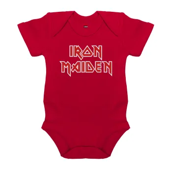 Iron maiden, Βρεφικό φορμάκι μωρού, ΚΟΚΚΙΝΟ, 100% Organic Cotton, κοντομάνικο