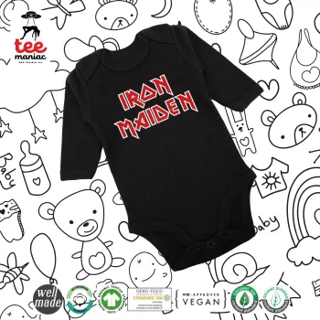 Iron maiden, Μακρυμάνικο βρεφικό φορμάκι, 0-18 μηνών, ΜΑΥΡΟ, 100% Organic Cotton