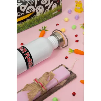 Iron maiden, Πασχαλινή Λαμπάδα με παγούρι μεταλλικό (620ml, stainless steel) & κερί αρωματικό πλακέ (30cm) (ΡΟΖ)