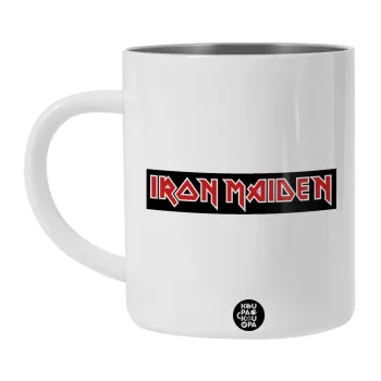 Iron maiden, Λευκή Ανοξείδωτη Μεταλλική Κούπα 450ml - Διπλού Τοιχώματος 