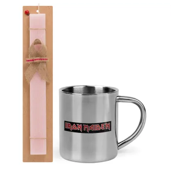 Iron maiden, Easter Set, metallic thermal cup (300ml) & aromatic flat Easter candle (30cm) (PINK)