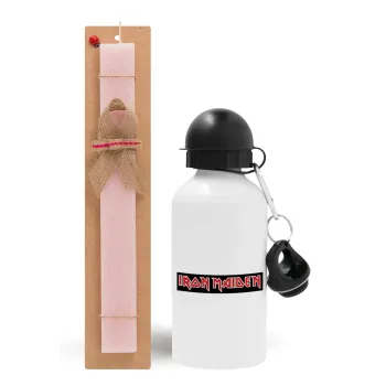 Iron maiden, Easter Set, metallic aluminum bottle (500ml) & aromatic flat Easter candle (30cm) (PINK)