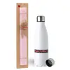 Easter Set, metallic stainless steel water bottle (750ml) & scented flat Easter candle (30cm) (PINK)