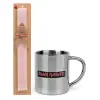 Easter Set, metallic thermal cup (300ml) & aromatic flat Easter candle (30cm) (PINK)