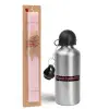 Easter Set, metallic Silver aluminum water bottle (500ml) & scented flat Easter candle (30cm) (PINK)