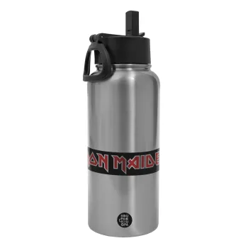 Iron maiden, Metal mug thermo Silver with Straw and Spout Lid (Stainless steel), double wall, 950ml